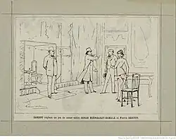 Sardou réglant un jeu de scène entre Sarah Bernhardt-Damala et Pierre Berton.