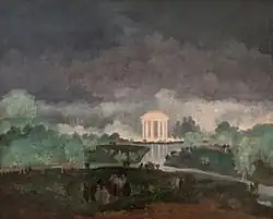 Tableau montrant le Temple de l'Amour illuminé lors d'une fête