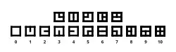 Liste d'une quinzaine de caractères géométriques de forme carrée, qui ne divergent que par de petits détails ou des rotations.