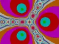 Fractale de Newton pour le polynôme p(z) = z3 -1, coloré en fonction du nombre d’itérations de convergence.
