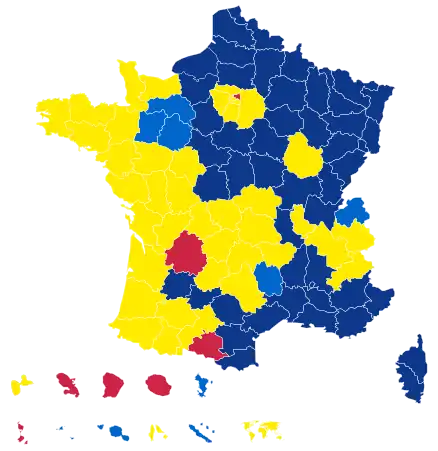 Candidats arrivés en tête dans chaque département au 1er&nbsp;tour.