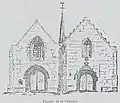 Dessin de la façade de la chapelle Saint-Fiacre de Radenac publié en 1941 (par P. Martin, recteur de Réguiny).