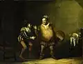 Tableau. Gros homme pointant le nez rouge d'un autre