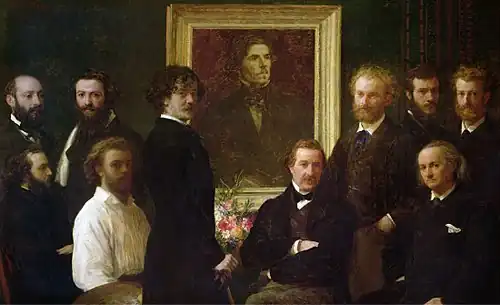 Hommage à Delacroix par Fantin-Latour où l'on reconnait Balleroy debout.