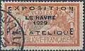 Timbre n°145 avec fausse surcharge (semble effacée, S de "Exposition" difforme