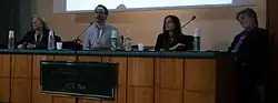 Débat sur l'Europe avec Adriana Cerretelli&nbsp;(it), Federico Taddia&nbsp;(it), Ewelina Jelenkowska-Lucà et Dino Pesole&nbsp;(it), avril 2015.