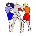 Attaque en coup de pied bas destinée à centrer l’attention adverse pour placer d’autres types offensives, ici en boxe birmane