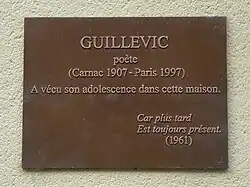 Plaque à la mémoire de Guillevic.