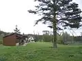 Le practice du golf et à l'arrière-plan, le club-house.