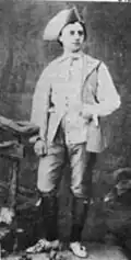 Pavel Gerdt dans le rôle de Colas. Représentation de La Fille mal gardée au Théâtre Bolchoï Kamenny, Saint-Pétersbourg, Russie, circa 1865