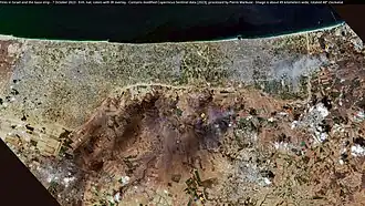 Image satellite prise le 7 octobre 2023, montrant les incendies en Israël autour de la bande de Gaza.