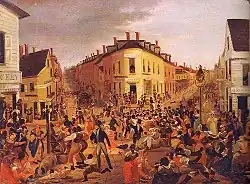Tableau évoquant la place importante des gang dominant les hommes et femmes de la ville.