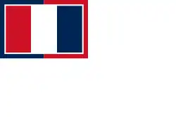 Le pavillon national de la marine de 1790 à 1794. Partir de 1794, le bleu et le rouge s'inverse créant le drapeau tricolore, tel qu'il est aujourd'hui.  Le drapeau resta ainsi jusqu'à la chute du premier empire en 1815.