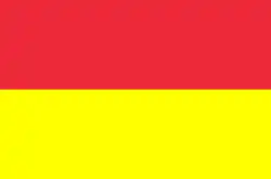 Un étendard orné de deux bandes de couleur horizontales, l'une rouge et l'autre jaune.