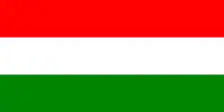 Drapeau tricolore à bandes horizontales, de haut en bas rouge, blanche et verte.