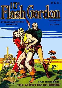 Couverture de magazine en couleurs, titrée en anglais, faisant apparaître trois personnages.