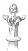 Fleuron du début du XIIIe&nbsp;siècle : section carrée d'un étage de quatre feuilles ou pétales se développant autour d'un bouton central proéminent.