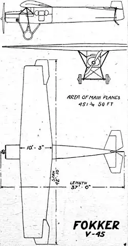 Description de l'image Fokker F.II (V.45) 3-view Flight August 26, 1920.jpg.