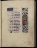 Janvier : Homme se chauffant auprès du feu (enluminure marginale, fol.1r).