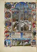 Les Obsèques de Raymond Diocrès, dans les Très Riches Heures du duc de Berry (Jean Colombe, vers 1485).