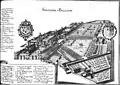 plan du château en 1656, la statue est au centre du jardin.