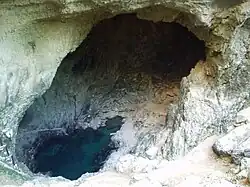 L'exsurgence lors d'un débit très faible de la Sorgue.