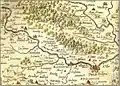 Forêt de Chaux au XVIIe&nbsp;siècle. Dessin de la forêt et des villages environnants.