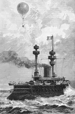 Le Formidable testant un ballon captif en 1890.