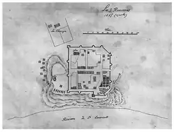 Fort Trois-Rivières, 1685. Au verso: « Envoyé par M. de Nonville, 13 novembre 1685 ». Archives nationales de France.