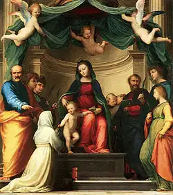 Mariage mystique d'une sainte devant la Madone