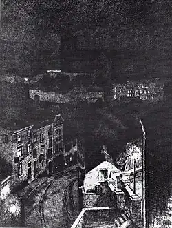 La Basilique (de nuit), 6 novembre 1910 (Eau-forte ; Inv. Kunel nº 295 ; 39,4&nbsp;×&nbsp;29,5&nbsp;cm), Liège, Musée de La Boverie
