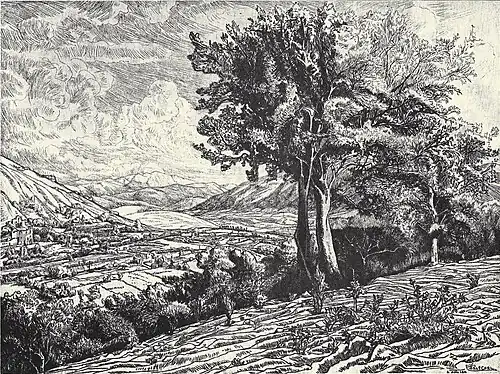La vallée de l'Aniene, 4 juin 1913 (Eau-forte ; Inv. Kunel nº 91 (Italie) ; 39&nbsp;×&nbsp;29,2&nbsp;cm)