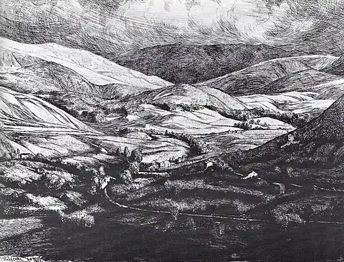 Les montagnes de la Sabine, 1903 (Eau-forte et burin ; 29,5&nbsp;×&nbsp;39,5&nbsp;cm), Liège, Musée de La Boverie
