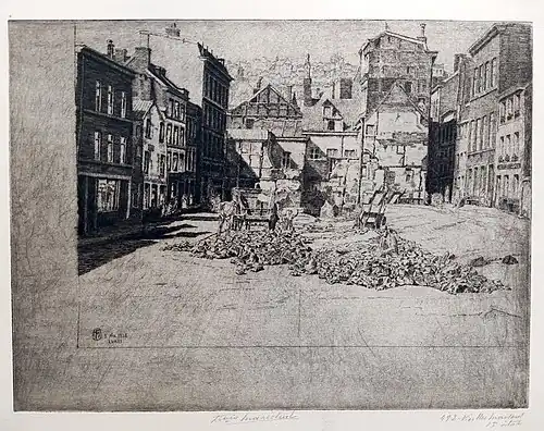 Vieilles maisons, 3 septembre 1928 (Eau-forte ; Inv. Kunel nº 492 ; 39,5&nbsp;×&nbsp;29,5&nbsp;cm ; 1er état), Collection privée