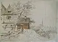 Vue de l'ancienne tuilerie depuis le péage fluvial (Wasserzoll) de la Robertsau, au nord de Strasbourg, vers 1800