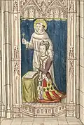 Gravure de Françoise d'Amboise en prière à l'église Notre-Dame de Nantes, document BnF.