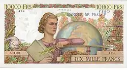 10&nbsp;000&nbsp;francs Génie français, Face recto