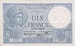 10 francs Minerve, Face recto