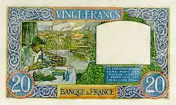 20 francs Travail et Science, Face verso