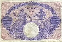 50 francs bleu et rose, Face verso