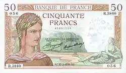 50 francs Cérès, Face recto