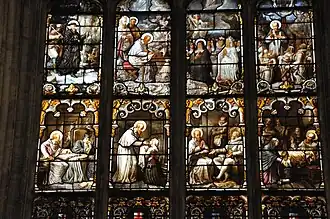 Épisodes de la vie de saint François de Sales, vitrail de Claudius Lavergne, 1880, dans l'église Saint-Nizier de Lyon.