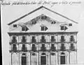 dessin d'architecte : façade d'un bâtiment jusqu'au toit.