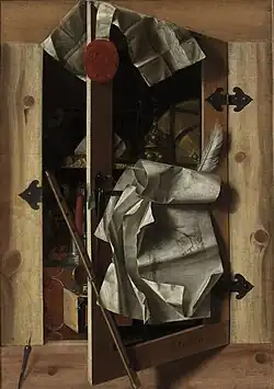 Nature morte en trompe-l'œil avec des objets dans un placard (vers 1675, coll. priv.).