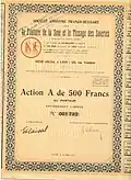 Part bénéficiaire au porteur avec tampons et signatures.