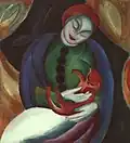 Mädchen mit Katze II (Jeune Fille avec chat II), 1912, huile sur toile (71,5&nbsp;×&nbsp;66,5&nbsp;cm), Franz Marc Museum (Kochel am See).
