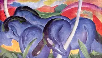 Die großen blauen Pferde (Les Grands Chevaux bleus), 1911, huile sur toile (105,73&nbsp;×&nbsp;181,13&nbsp;cm), Walker Art Center, Minneapolis.