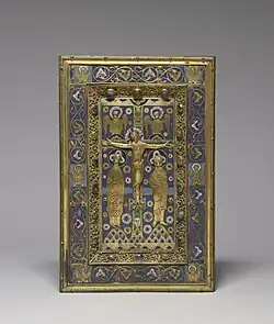 Plaque de la couverture d'un livre d'Évangiles élaboré à Limoges au XIIIe&nbsp;siècle (Walters Art Museum, Baltimore, États-Unis).