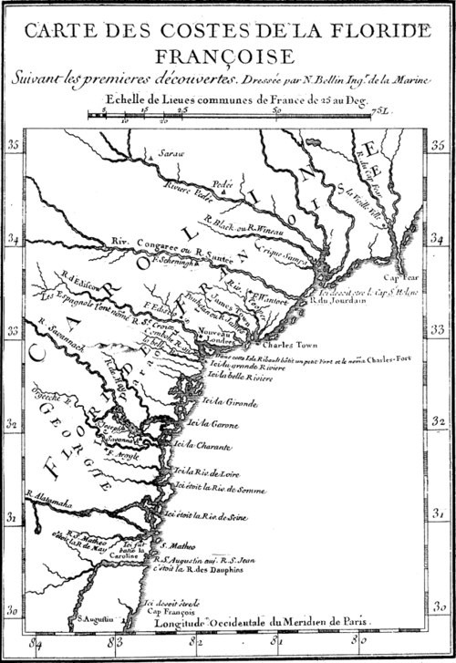 Carte côtière de la Floride française au XVIIe&nbsp;siècle