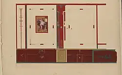 Fresque de la maison d'Ariane ou des chapiteaux à Pompéi, dessin de Prosper Morey, vers 1832-1837.